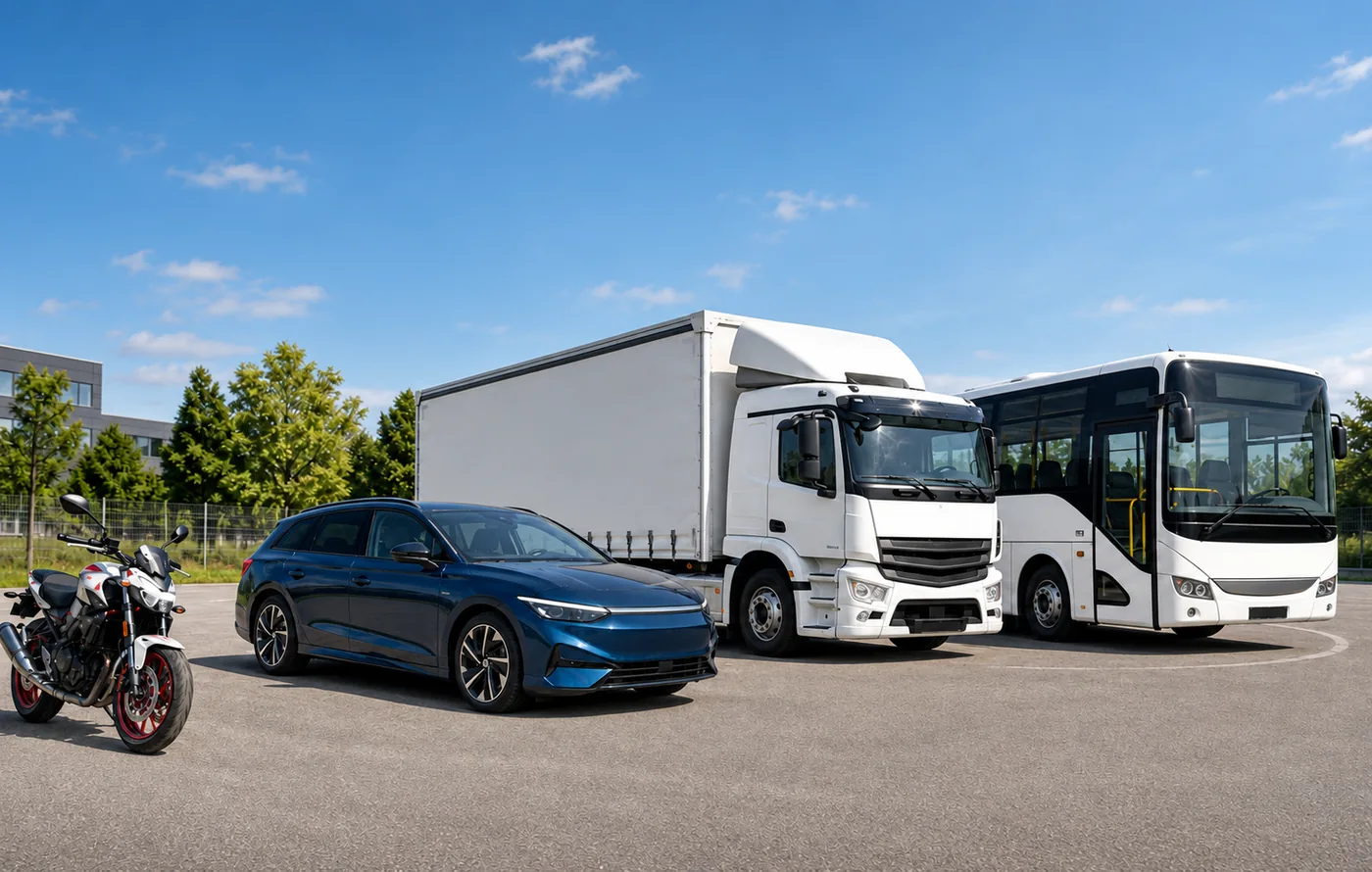 Motorrad, Pkw, Lkw und Bus für die Fahrlehrerausbildung der Klassen A, BE, CE und DE