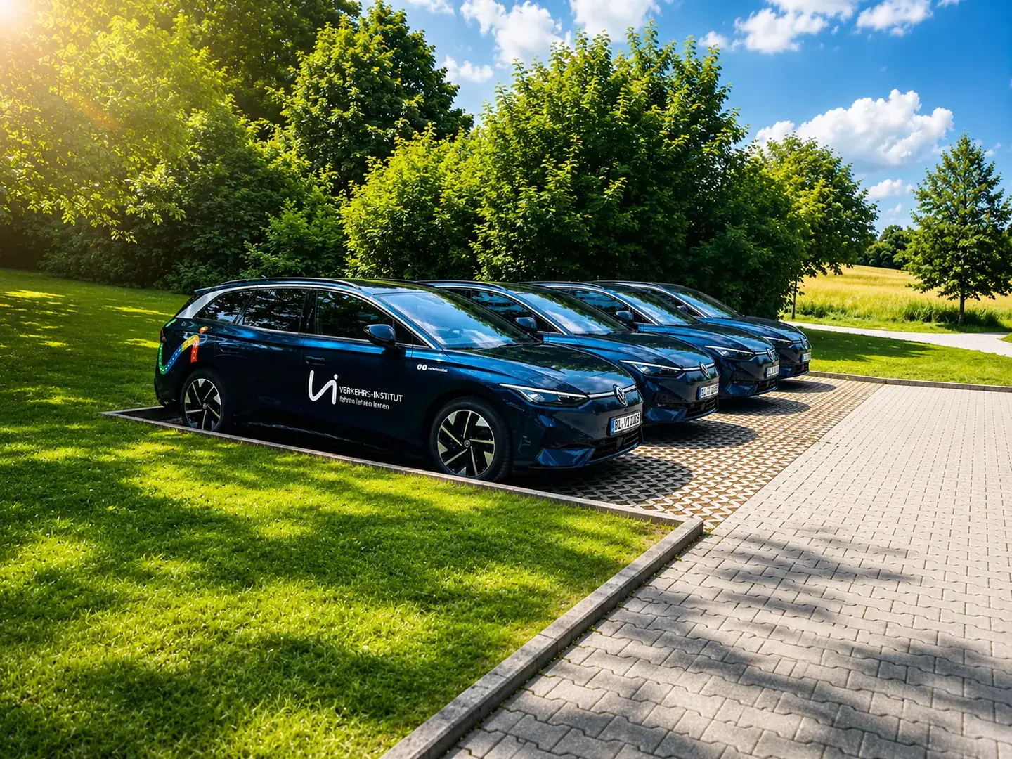 Moderne Ausbildungsfahrzeuge des Verkehrs-Instituts auf dem Campus in Bielefeld